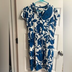 LOFT Blue and White Flutter Sleeve Sundress